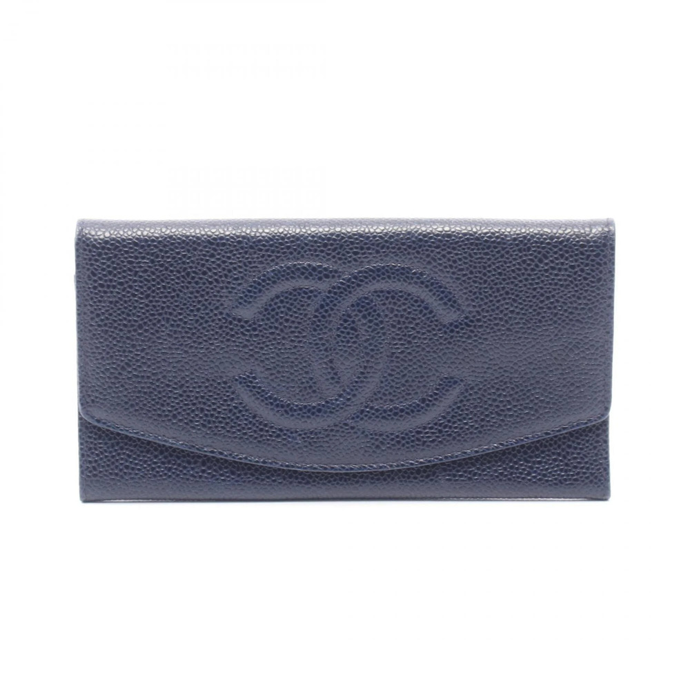 CHANEL Blue Leather Logo Wallet